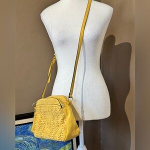 Yellow Suede Crossbody Double Zipper Bag